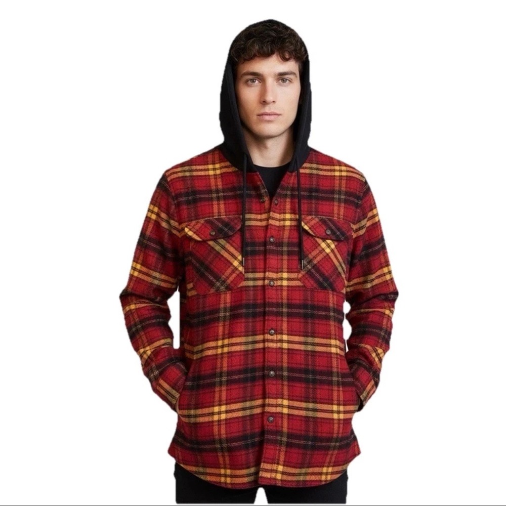 Vaganza Quality Clothing Vino Plaid Flannel 90’s Button Up Grunge Hoodie Y2K XL